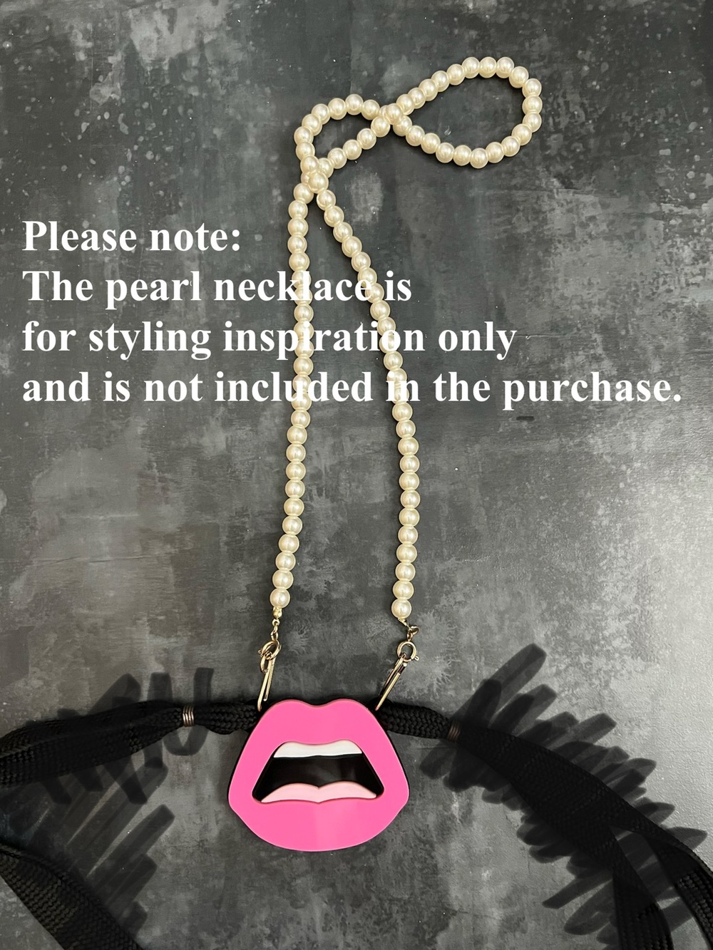Yazbukey "C'est Ahh" Pink Lips Plexiglass Necklace. - Picture 5 of 10
